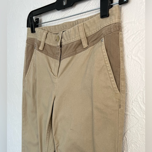 WOMENS ARMANI EXCHANGE KHAKI PATCHWORK KNEE CHINO SIZE 0 CLEAN 28” INSEAM - Picture 4 of 9